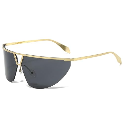 SSFVTTL Retro Übergroße Cat Eye Damen Sonnenbrille Modisch Randlos Gradient Mirror UV400 Herren (Golden Grey) von SSFVTTL