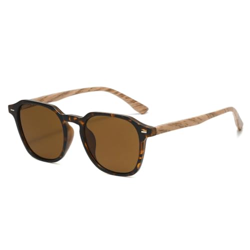 SSFVTTL Rivet Vintage Holzmaserung Sonnenbrille Damen für Herren Luxus Beliebte Punk UV400 (Leopardentee) von SSFVTTL