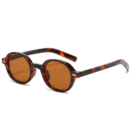 SSFVTTL Runde Sonnenbrille Damenmode Clear Ocean Gradient Lens UV400 Herren Retro Punk Nieten (Leopardentee) von SSFVTTL