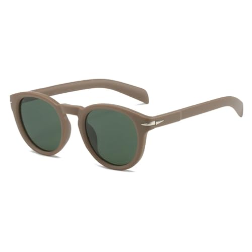 SSFVTTL Runde Sonnenbrille für Herren, Vintage, UV400, für Damen, trendige Nieten (braun/dunkelgrün) von SSFVTTL