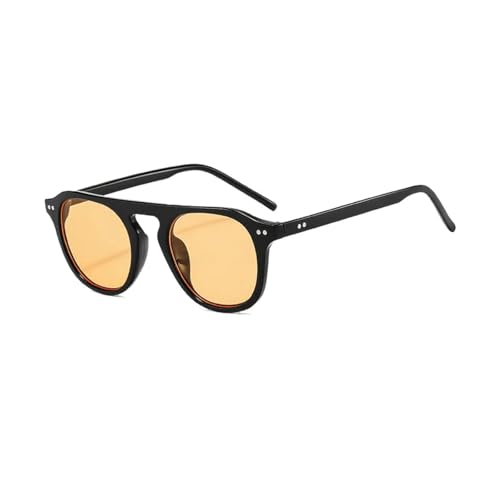 SSFVTTL Runde Sonnenbrille mit Nieten im Retro-Stil und Jelly-Rahmen, UV400 (Schwarz-Gelb) von SSFVTTL