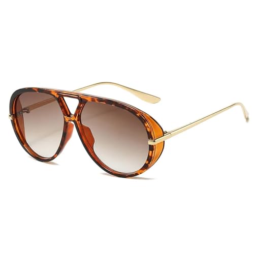 SSFVTTL Übergroße Sonnenbrille mit Doppelsteg für Herren, Retro, orange, modische Damen-Sonnenbrille, UV400-Schutz, Herrenbrille (Leopardenbraun) von SSFVTTL