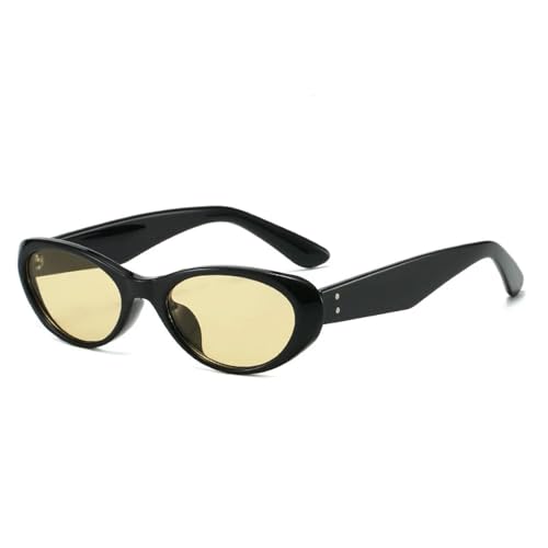 SSFVTTL Vintage Cat Eye Damen Sonnenbrille Mode Nieten Herren UV400 (Schwarz Gelb) von SSFVTTL