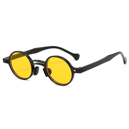 SSFVTTL Vintage Kleine Runde Sonnenbrille Damen Mode Ozean Linse Herren Trendy (Schwarz Gelb) von SSFVTTL