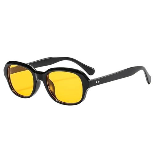SSFVTTL Vintage Ovale Sonnenbrille Damenmode Klare Ozeanlinse UV400 Herren Nieten Punk (Schwarz Gelb) von SSFVTTL