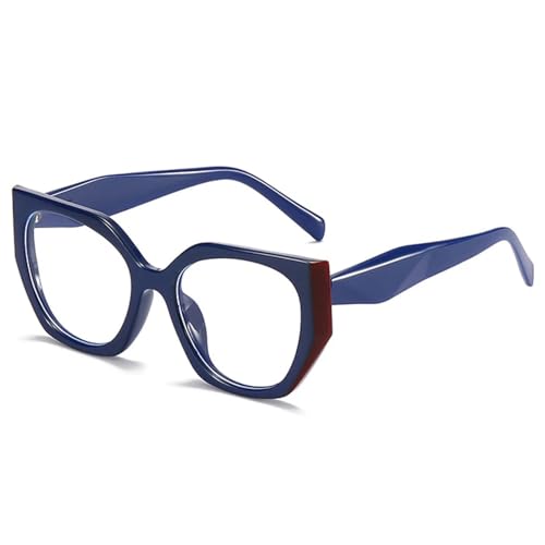 SSFVTTL Vintage Polygon Cat Eye Damen Brillengestell Mode Klare Anti-Blu-Ray-Linse Herren Optisch (Blau) von SSFVTTL
