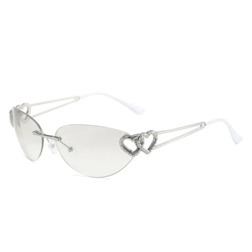 SSFVTTL Vintage Punk Randlose Doppelherz-Sonnenbrille Damen für Herren Katzenaugenbrille Mode Luxus (Silber) von SSFVTTL