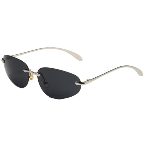 SSFVTTL Vintage Rivet Metal Randlose Sonnenbrille Damen für Herren Sonnenbrille Punk Luxus UV400 (Silber Schwarz) von SSFVTTL