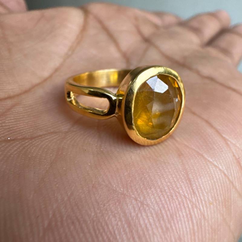 Natürlicher Gelber Saphir-Verlobungsring, Runder Pukhraj-Ring, Astrologie Ring, Edelstein-Ring, Statement-Ring, Handgemachter Ehering von SSGJewelryCo