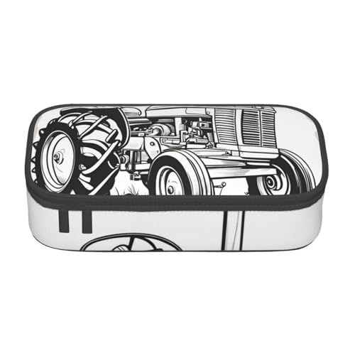 SSGVLPTO Cartoon-Traktor-Druck, Schreibwaren-Organizer, doppelter Reißverschluss, großes Federmäppchen, tragbares Federmäppchen, Schwarz , Einheitsgröße, Blumenmuster von SSGVLPTO