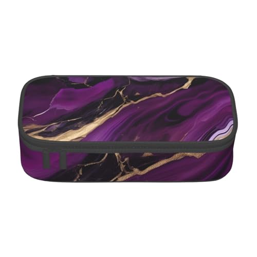 SSGVLPTO Dunkelviolette Textur, Marmor, 1 Druck, Schreibwaren-Organizer, Doppelreißverschluss, großes Federmäppchen, tragbares Federmäppchen von SSGVLPTO