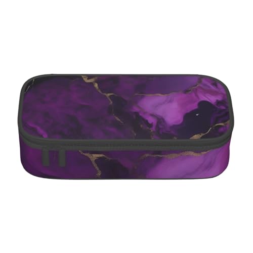 SSGVLPTO Dunkelviolette Textur, Marmor-Druck, Schreibwaren-Organizer, Doppelreißverschluss, großes Federmäppchen, tragbares Federmäppchen, Schwarz , Einheitsgröße, Blumenmuster von SSGVLPTO