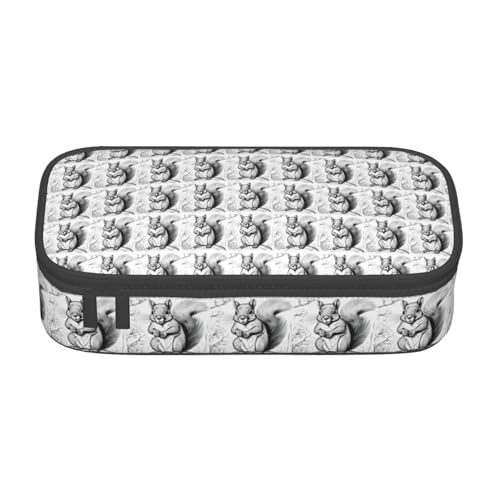 SSGVLPTO Federmäppchen mit Cartoon-Eichhörnchen-Aufdruck, doppelter Reißverschluss, großes Federmäppchen, tragbares Federmäppchen, Schwarz , Einheitsgröße, Blumenmuster von SSGVLPTO