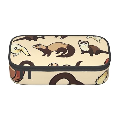 SSGVLPTO Federmäppchen mit Frettchen-Aufdruck, doppelter Reißverschluss, großes Federmäppchen, tragbares Federmäppchen von SSGVLPTO