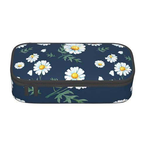 SSGVLPTO Federmäppchen mit Gänseblümchen-Aufdruck, doppelter Reißverschluss, großes Federmäppchen, tragbares Federmäppchen, Schwarz , Einheitsgröße, Blumenmuster von SSGVLPTO