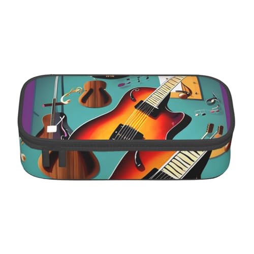 SSGVLPTO Federmäppchen mit Musikgitarren-Aufdruck, doppelter Reißverschluss, großes Federmäppchen, tragbares Federmäppchen von SSGVLPTO