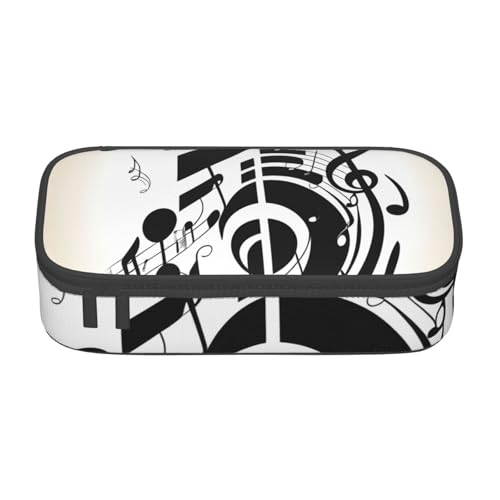 SSGVLPTO Federmäppchen mit Musiknoten-Aufdruck, doppelter Reißverschluss, großes Federmäppchen, tragbares Federmäppchen, Schwarz , Einheitsgröße, Blumenmuster von SSGVLPTO