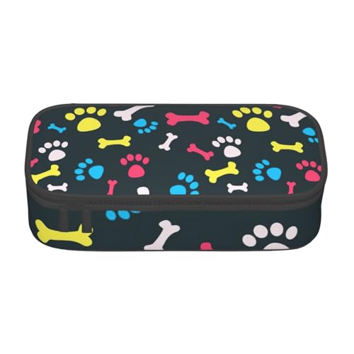 SSGVLPTO Federmäppchen mit Regenbogen-Motiv und Pfotenabdruck, doppelter Reißverschluss, großes Federmäppchen, tragbares Federmäppchen, Schwarz , Einheitsgröße, Blumenmuster von SSGVLPTO