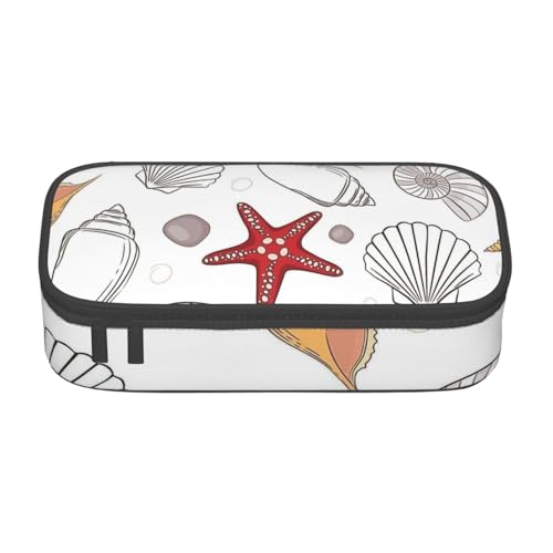 SSGVLPTO Federmäppchen mit Seestern-Aufdruck, doppelter Reißverschluss, großes Federmäppchen, tragbares Federmäppchen, Schwarz , Einheitsgröße, Blumenmuster von SSGVLPTO