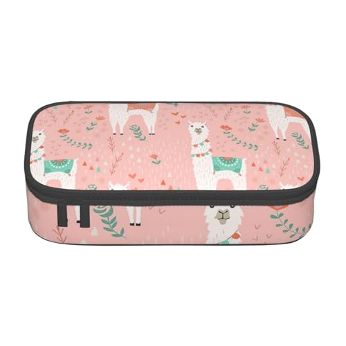 SSGVLPTO Federmäppchen mit pinkem Kamelkaktus-Druck, doppelter Reißverschluss, großes Federmäppchen, tragbares Federmäppchen, Schwarz , Einheitsgröße, Blumenmuster von SSGVLPTO