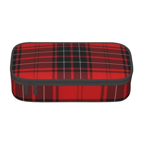 SSGVLPTO Federmäppchen mit rotem und schwarzem Karomuster, doppelter Reißverschluss, großes Federmäppchen, tragbares Federmäppchen, Schwarz , Einheitsgröße, Blumenmuster von SSGVLPTO