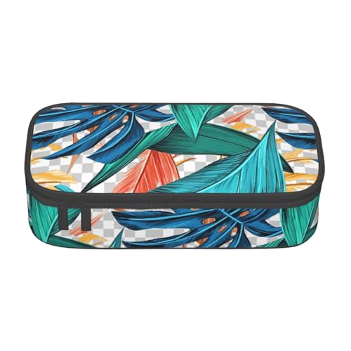 SSGVLPTO Federmäppchen mit tropischem Palmblatt-Druck, doppelter Reißverschluss, großes Federmäppchen, tragbares Federmäppchen von SSGVLPTO