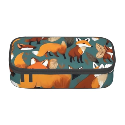 SSGVLPTO Federmäppchen mit vielen Füchsen bedruckt, doppelter Reißverschluss, großes Federmäppchen, tragbares Federmäppchen von SSGVLPTO
