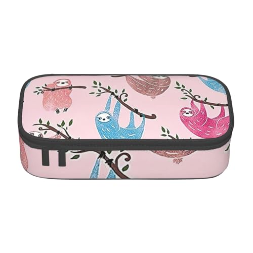 SSGVLPTO Freches Faultier-Druck-Schreibwaren-Organizer, doppelter Reißverschluss, großes Federmäppchen, tragbares Federmäppchen, Schwarz , Einheitsgröße, Blumenmuster von SSGVLPTO