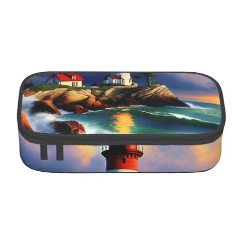 SSGVLPTO Leuchtturm Diamant-Malerei-Druck, Schreibwaren-Organizer, doppelter Reißverschluss, großes Federmäppchen, tragbares Federmäppchen von SSGVLPTO