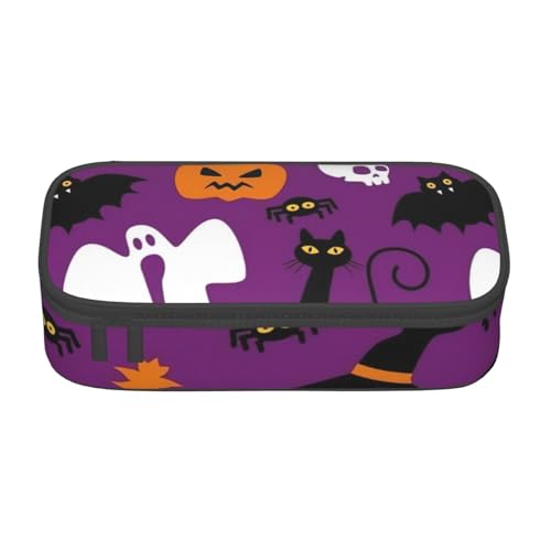 SSGVLPTO Lila Halloween Horror Print Schreibwaren Organizer, Doppelreißverschluss, großes Federmäppchen, tragbares Federmäppchen, Schwarz , Einheitsgröße, Blumenmuster von SSGVLPTO