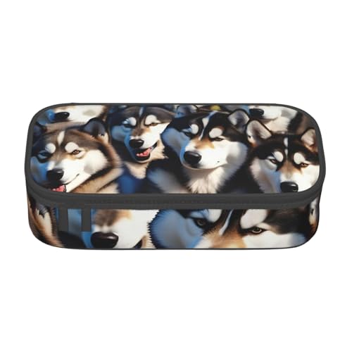 SSGVLPTO Lovely Huskys Druck-Schreibwaren-Organizer, Doppelreißverschluss, großes Federmäppchen, tragbares Federmäppchen von SSGVLPTO