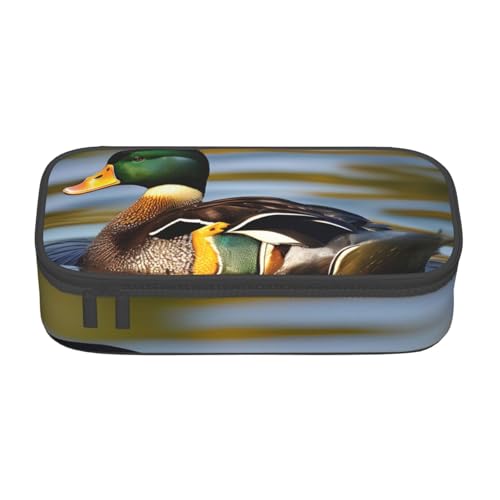 SSGVLPTO Mallard Duck Print Schreibwaren-Organizer, Doppelreißverschluss, großes Federmäppchen, tragbares Federmäppchen, Schwarz , Einheitsgröße, Blumenmuster von SSGVLPTO