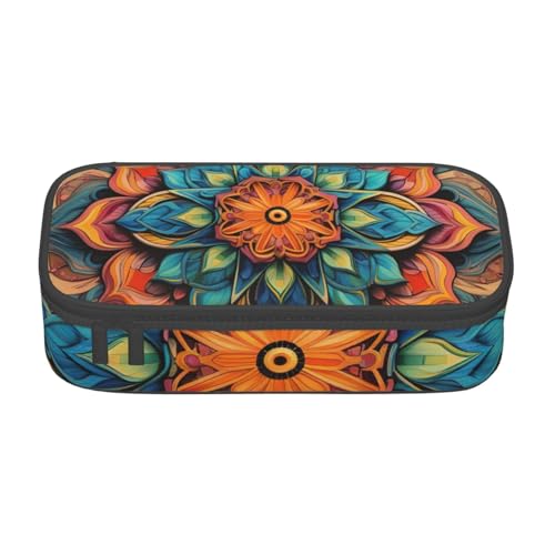 SSGVLPTO Medallion Multi Print Schreibwaren Organizer, Doppelreißverschluss, großes Federmäppchen, tragbares Federmäppchen, Schwarz , Einheitsgröße, Blumenmuster von SSGVLPTO