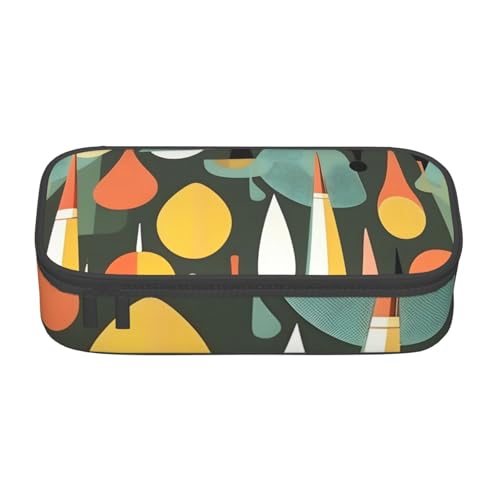 SSGVLPTO Mid Century Modernes Retro mit Tropfenformen-Druck, Schreibwaren-Organizer, Doppelreißverschluss, großes Federmäppchen, tragbares Federmäppchen, Schwarz , Einheitsgröße, Blumenmuster von SSGVLPTO