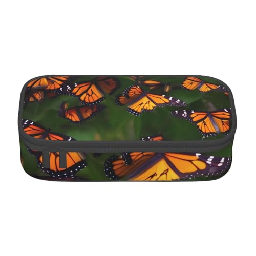 SSGVLPTO Monarch Butterflly Print Schreibwaren-Organizer, Doppelreißverschluss, großes Federmäppchen, tragbares Federmäppchen, Schwarz , Einheitsgröße, Blumenmuster von SSGVLPTO