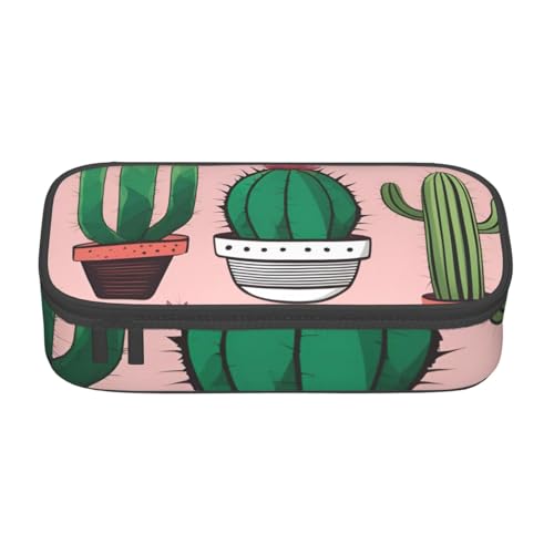 SSGVLPTO Niedlicher Kaktus 1 Druck-Schreibwaren-Organizer, doppelter Reißverschluss, großes Federmäppchen, tragbares Federmäppchen, Schwarz , Einheitsgröße, Blumenmuster von SSGVLPTO