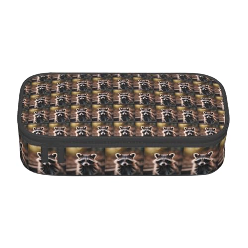 SSGVLPTO Niedlicher Waschbär (1) Druck-Schreibwaren-Organizer, Doppelreißverschluss, großes Federmäppchen, tragbares Federmäppchen von SSGVLPTO