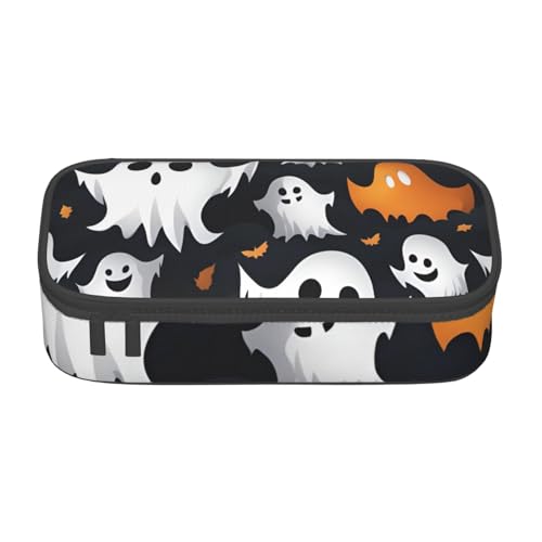 SSGVLPTO Niedliches weißes Geister-Halloween-Muster, Schreibwaren-Organizer, doppelter Reißverschluss, großes Federmäppchen, tragbares Federmäppchen von SSGVLPTO