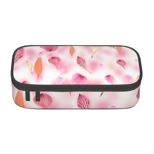 SSGVLPTO Pink Petals Bedruckter Schreibwaren-Organizer, großes Federmäppchen mit doppeltem Reißverschluss, Schwarz, Talla única, Blumig von SSGVLPTO
