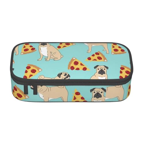 SSGVLPTO Pizza-Party-Schreibwaren-Organizer, doppelter Reißverschluss, großes Federmäppchen, tragbares Federmäppchen, Schwarz , Einheitsgröße, Blumenmuster von SSGVLPTO