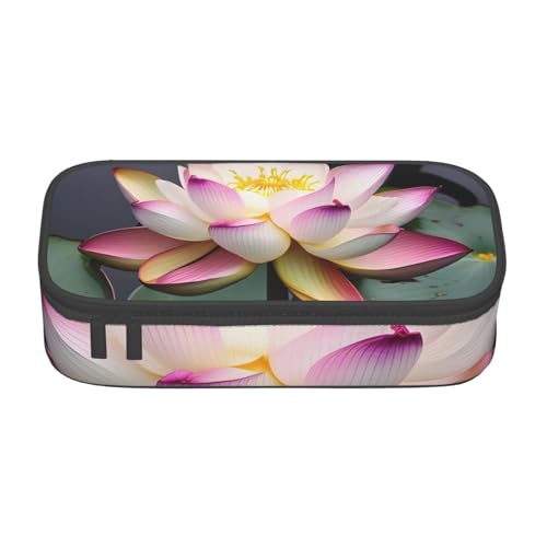 SSGVLPTO Schreibwaren-Organizer mit Lotusblütenmuster, großes Federmäppchen mit doppeltem Reißverschluss, tragbare Stifttasche, Schwarz, Talla única, Blumig von SSGVLPTO