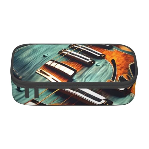 SSGVLPTO Schreibwaren-Organizer mit Musikgitarren-Druck, großes Federmäppchen mit doppeltem Reißverschluss, tragbares Federmäppchen für Stifte, Schwarz, Talla única, Blumig von SSGVLPTO