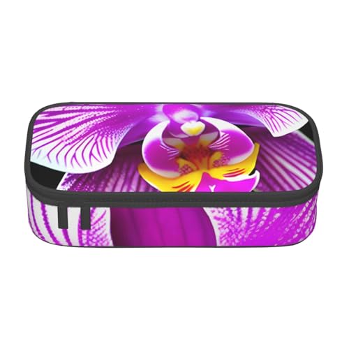 SSGVLPTO Schreibwaren-Organizer mit Orchideen-Blumendruck, doppelter Reißverschluss, großes Federmäppchen, tragbares Federmäppchen, Schwarz , Einheitsgröße, Blumenmuster von SSGVLPTO