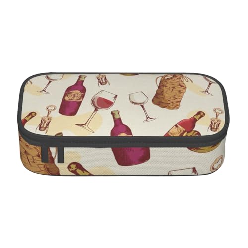 SSGVLPTO Schreibwaren-Organizer mit Rotwein-Aufdruck, doppelter Reißverschluss, großes Federmäppchen, tragbares Federmäppchen, Schwarz , Einheitsgröße, Blumenmuster von SSGVLPTO