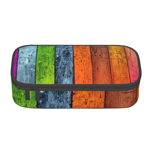 SSGVLPTO Schreibwaren-Organizer mit buntem Holzdruck, großes Federmäppchen mit doppeltem Reißverschluss, tragbares Federmäppchen für Stifte, Schwarz, Talla única, Blumig von SSGVLPTO