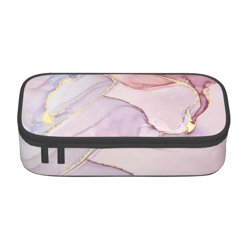 SSGVLPTO Schreibwaren-Organizer mit violettem und goldenem Marmor-Muster, großes Federmäppchen mit Doppelreißverschluss, tragbares Federmäppchen für Stifte, Schwarz, Talla única, Blumig von SSGVLPTO