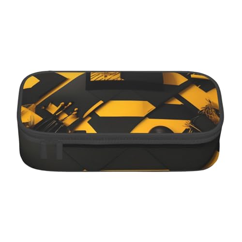 SSGVLPTO Senfgelb und Schwarz bedruckter Schreibwaren-Organizer, doppelter Reißverschluss, großes Federmäppchen, tragbares Federmäppchen, Schwarz , Einheitsgröße, Blumenmuster von SSGVLPTO