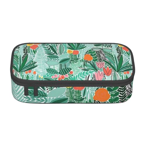 SSGVLPTO Stifteetui mit tropischem Flora-Aufdruck, doppelter Reißverschluss, großes Federmäppchen, tragbares Federmäppchen, Schwarz , Einheitsgröße, Blumenmuster von SSGVLPTO