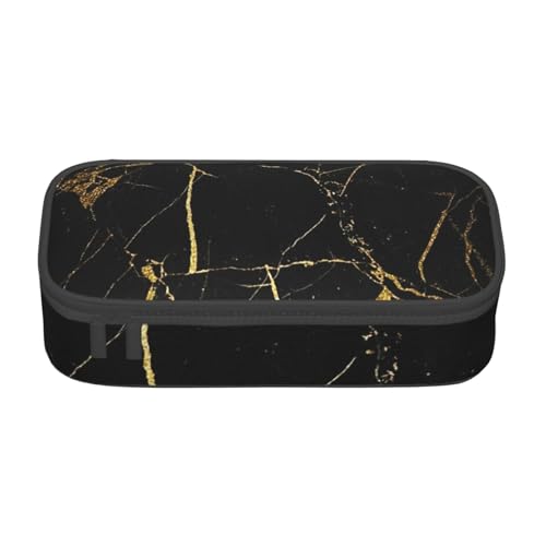 SSGVLPTO Stilvoller Schreibwaren-Organizer mit goldenem Marmor-Muster, großes Federmäppchen mit doppeltem Reißverschluss, Schwarz, Talla única, Blumig von SSGVLPTO