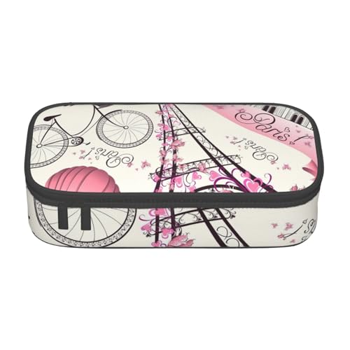 SSGVLPTO The Paris Tower and a Bicycle Print Stationery Organizer, Double Zip Large Pencil Pouch, Portable Pencil Pouch, Schwarz , Einheitsgröße, Blumenmuster von SSGVLPTO